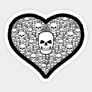 Heart shape made of Skulls, white Sticker